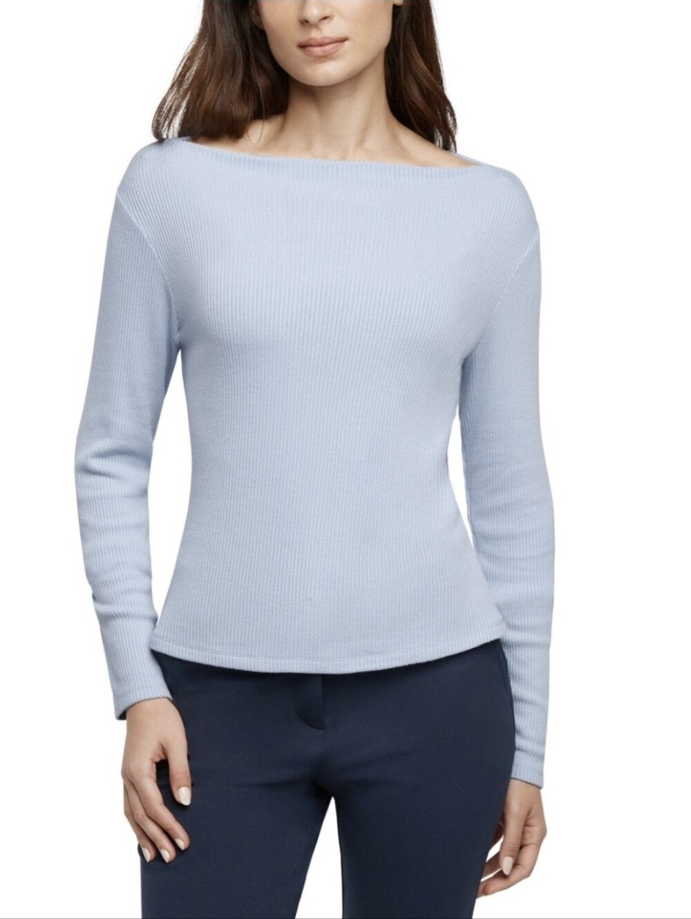 Banana Republic Women's Pale Blue Ribbed Long Sleeve Top Stretch Soft Size L